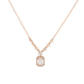 Elegant Rose Gold-Plated Pendant Necklace with Rectangular Zircon Stone